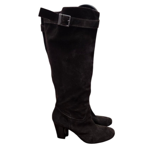 SAN FREDIANO Brown Suede Leather Knee High Heeled Boots US 7 Made In Italy - Picture 4 of 15